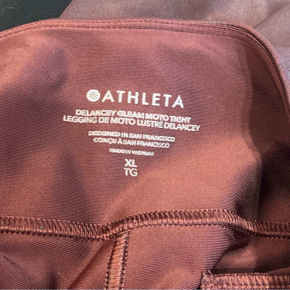 Athleta Leggings Women's Delancey Gleam Moto Tight Burgundy Red Zip Ankle Sz XL - Picture 7 of 10